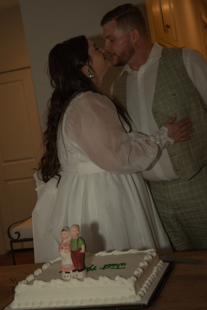 Bride and groom sharing an intimate kiss during nighttime elopement portraits in the Texas Hill Country